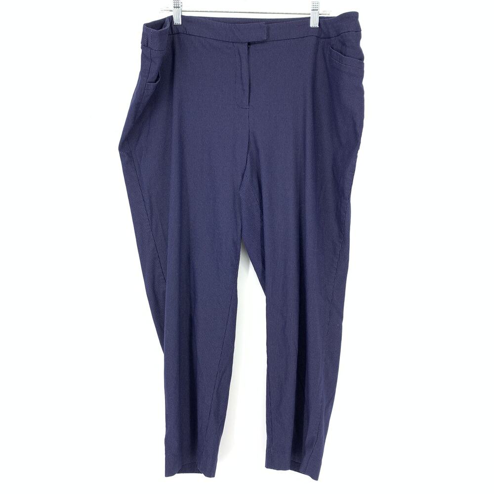 Lane Bryant Pants Womens Size 24 Blue Pinstripe Trouser Mid Rise Pockets Cropped